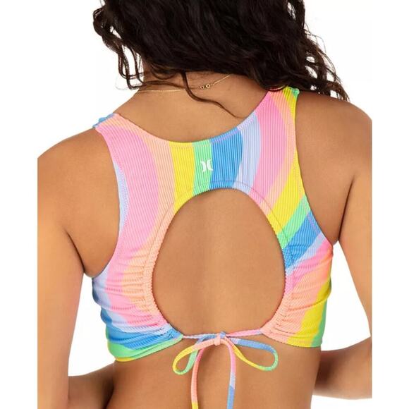Hurley Women's Soft Waves Cutout Tie Back Bikini Top Boho Beach Size L Multi NWT - Picture 3 of 8